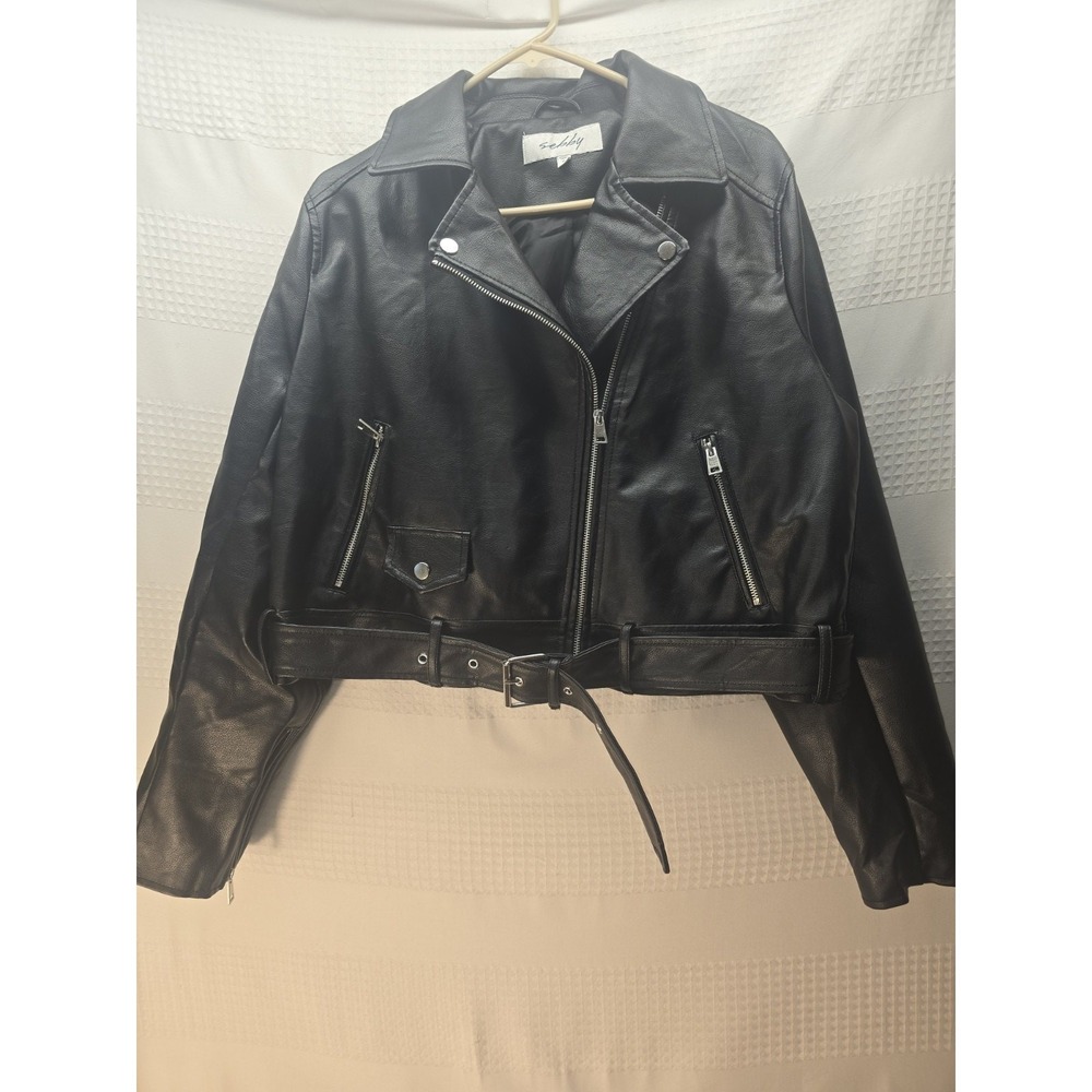 Sebby Faux Leather Jackets Womens Size XL Black Moto Jacket Zippers 7165